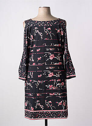 Robe mi-longue imprimé fleurs manches longues noir CHRISTINE LAURE femme