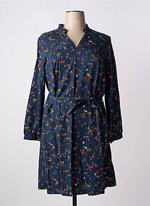 Robe mi-longue imprimé fleurs manches longues bleu LA FIANCEE DU MEKONG femme