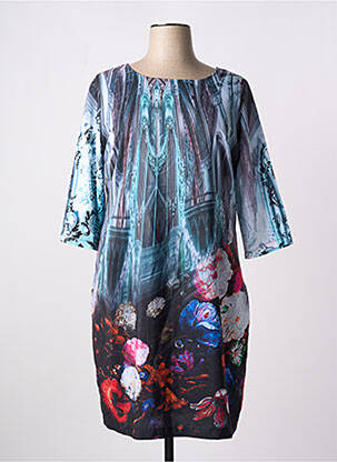Robe mi-longue manches 3/4 manches 3/4 bleu LINEA FRESCA femme