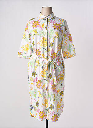 Robe mi-longue imprimé fleurs manches 3/4 blanc LA FIANCEE DU MEKONG femme