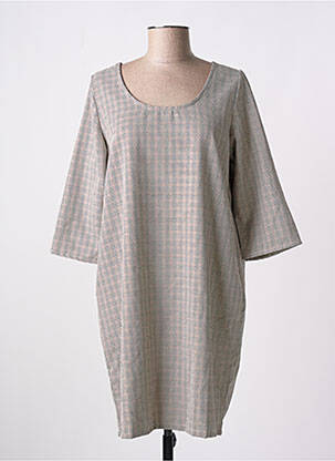 Robe mi-longue imprimé fantaisie manches courtes marron POISSONS BLANCS femme