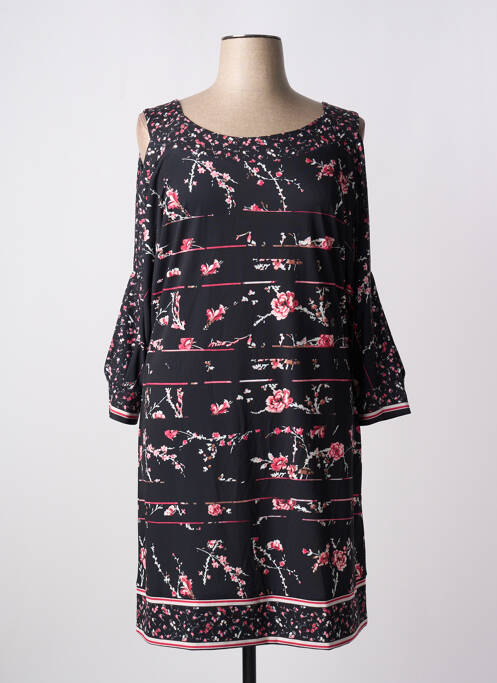 Robe mi-longue imprimé fleurs manches longues noir CHRISTINE LAURE femme