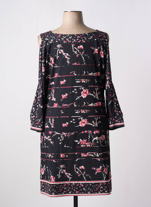 Robe mi-longue imprimé fleurs manches longues noir CHRISTINE LAURE femme