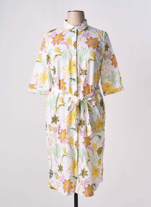 Robe mi-longue imprimé fleurs manches 3/4 blanc LA FIANCEE DU MEKONG femme