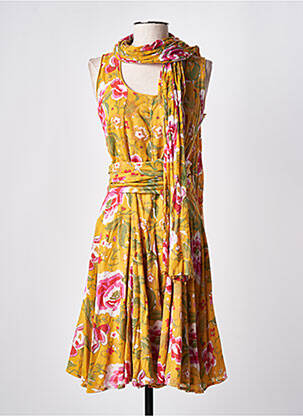 Robe mi-longue imprimé fleurs sans manche jaune ELIANE ET LENA femme