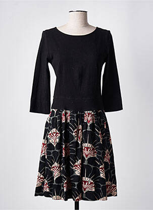 Robe mi-longue imprimé fleurs manches 3/4 noir ELIANE ET LENA femme