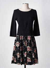Robe mi-longue imprimé fleurs manches 3/4 noir ELIANE ET LENA femme