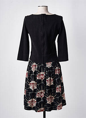 Robe mi-longue imprimé fleurs manches 3/4 noir ELIANE ET LENA femme
