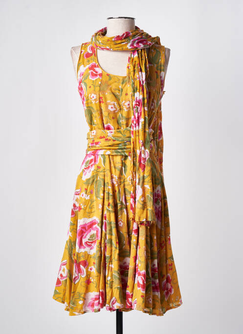 Robe mi-longue imprimé fleurs sans manche jaune ELIANE ET LENA femme