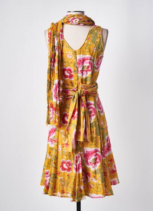 Robe mi-longue imprimé fleurs sans manche jaune ELIANE ET LENA femme