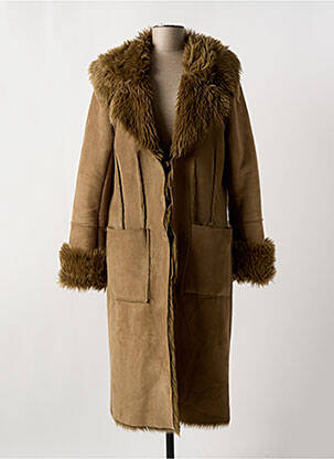 Manteau long finition intérieure fourrure synthétique sans capuche marron IKKS femme