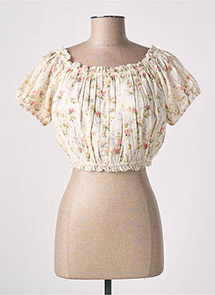 Blouse tissage popeline manches courtes beige RALPH LAUREN femme