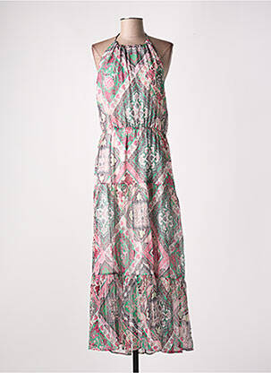 Robe longue imprimé fleurs fines bretelles rose IKKS femme