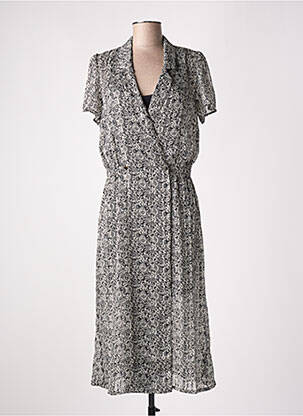 Robe mi-longue imprimé fleurs manches courtes noir I.CODE (By IKKS) femme