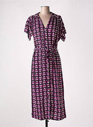 Robe longue imprimé fantaisie manches courtes violet LA FEE MARABOUTEE femme