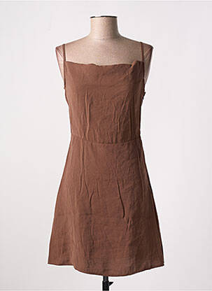 Robe courte tissage crêpe fines bretelles marron DEFACTO femme