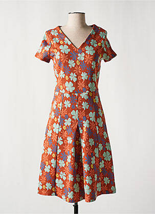 Robe mi-longue imprimé fleurs manches courtes orange WHO'S THAT GIRL femme