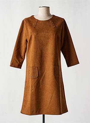 Robe courte manches 3/4 manches 3/4 marron THALASSA femme