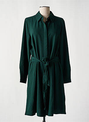 Robe mi-longue tissage crêpe manches longues vert 45 femme