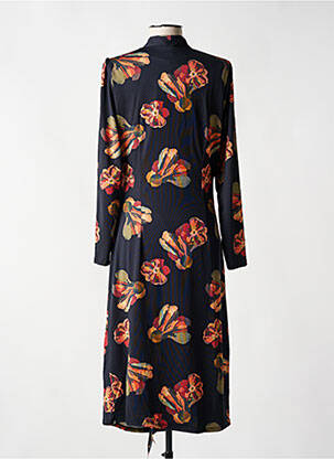 Robe mi-longue imprimé fleurs manches longues noir K-DESIGN femme