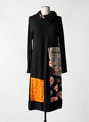 Robe mi-longue manches longues manches longues noir ORIENTIQUE NATURALLY femme