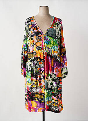 Robe mi-longue imprimé fantaisie manches longues noir ORIENTIQUE NATURALLY femme