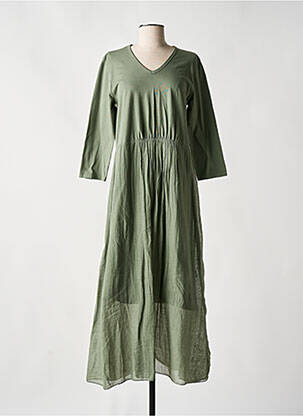 Robe longue coupe évasée manches 3/4 vert HUMILITY femme