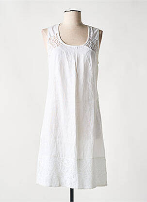 Robe mi-longue tissage crêpe sans manche blanc MALOKA femme