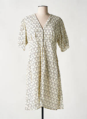 Robe mi-longue imprimé fantaisie manches courtes beige LA FÉE ATELIER BY LA FÉE MARABOUTÉE femme