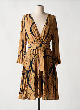Robe mi-longue imprimé fantaisie manches longues marron LES BLONDINETTES femme