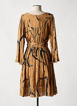 Robe mi-longue imprimé fantaisie manches longues marron LES BLONDINETTES femme