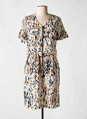 Robe mi-longue manches courtes manches courtes marron ZIA BRAND femme