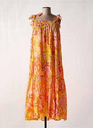 Robe longue manches bretelles ajustables fines bretelles jaune L'ATELIER D'ANNA femme