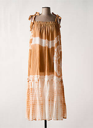 Robe longue manches bretelles ajustables fines bretelles marron L'ATELIER D'ANNA femme