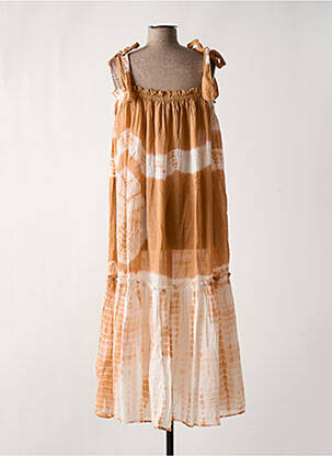 Robe longue tissage popeline fines bretelles marron L'ATELIER D'ANNA femme