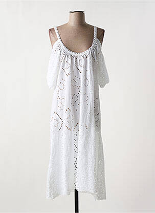 Robe mi-longue col rond fines bretelles blanc MARIE LA LUNE femme