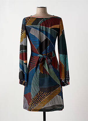 Robe mi-longue imprimé fantaisie manches longues bleu LO! LES FILLES femme