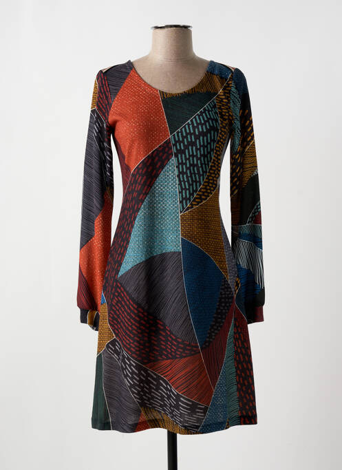 Robe mi-longue imprimé fantaisie manches longues bleu LO! LES FILLES femme