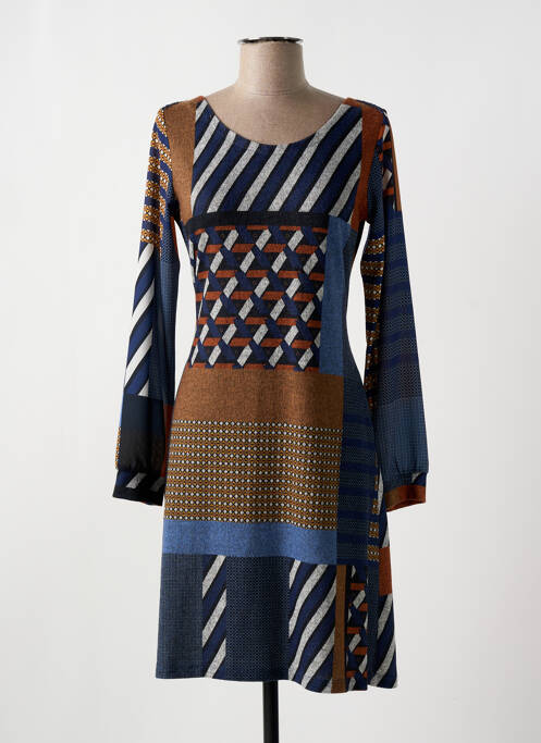 Robe mi-longue imprimé fantaisie manches longues marron LO! LES FILLES femme