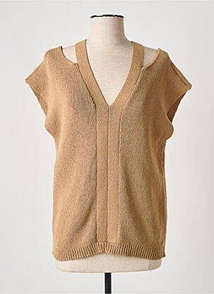 Pull coupe cintrée manches courtes marron CREAM femme