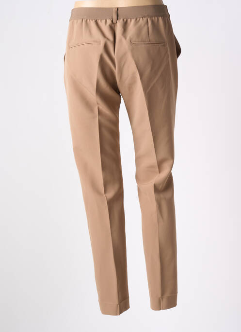 Pantalon chino fermeture zippée sous rabat avec crochet taille haute marron SIGNE NATURE femme