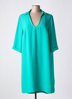 Robe mi-longue coupe fluide manches courtes vert DEVERNOIS femme