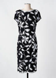 Robe mi-longue imprimé fleurs manches courtes noir JOSEPH RIBKOFF femme