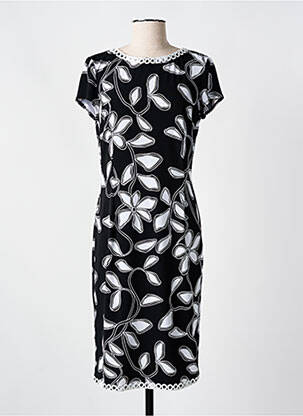 Robe mi-longue imprimé fleurs manches courtes noir JOSEPH RIBKOFF femme