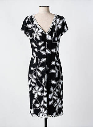 Robe mi-longue imprimé fleurs manches courtes noir JOSEPH RIBKOFF femme