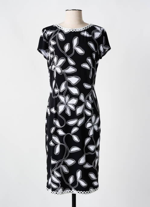 Robe mi-longue imprimé fleurs manches courtes noir JOSEPH RIBKOFF femme