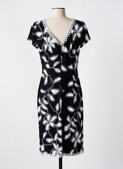 Robe mi-longue imprimé fleurs manches courtes noir JOSEPH RIBKOFF femme