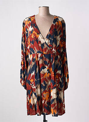 Robe mi-longue imprimé fantaisie manches longues orange B.YOUNG femme