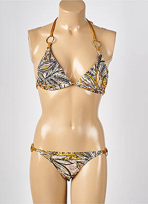 Maillot de bain 2 pièces stretch haut triangles marron KIWI femme