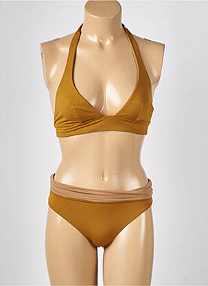 Maillot de bain 2 pièces stretch haut triangles marron KIWI femme